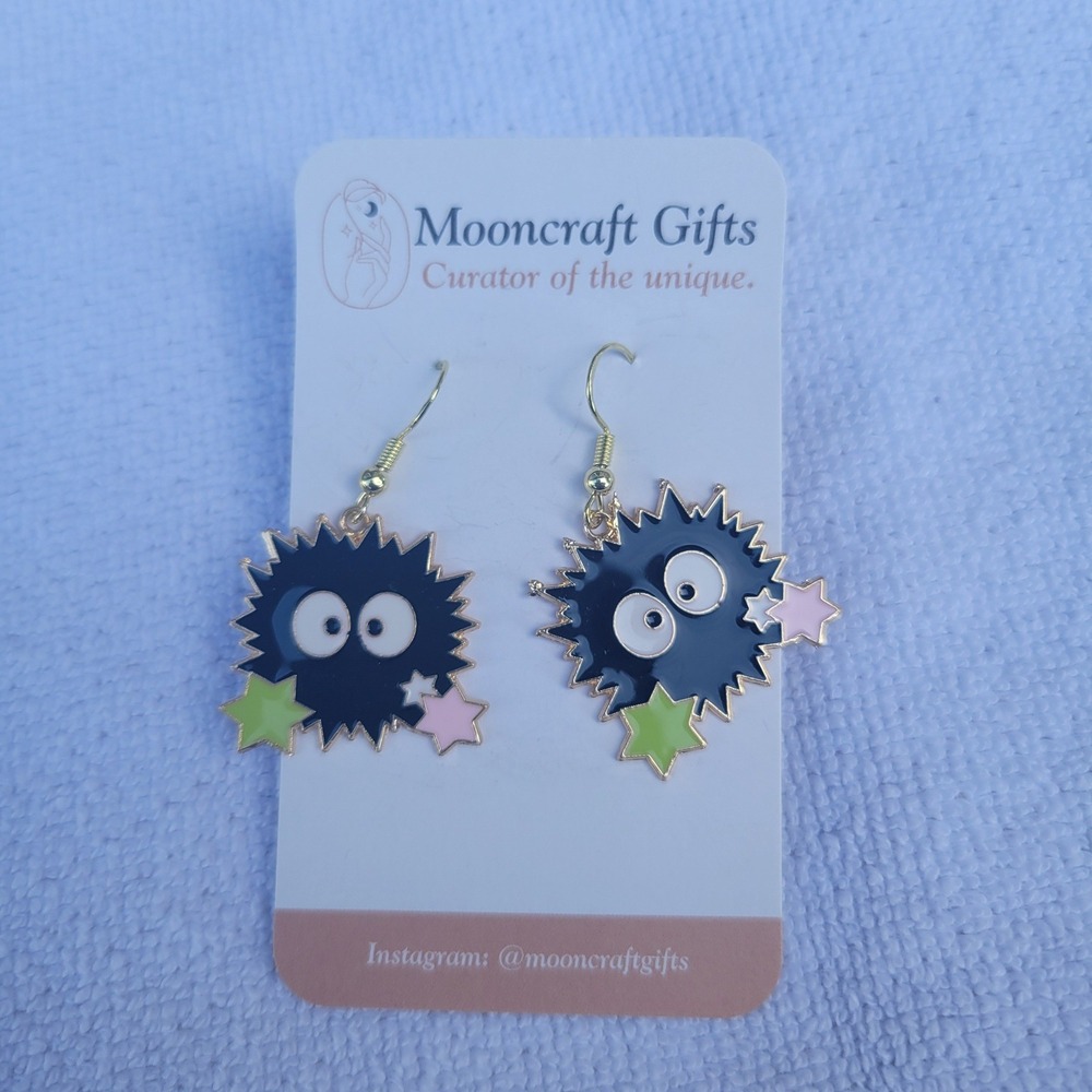 Soot Sprite Enamel Drop Earrings Black Star Anime Dangle Jewelry Spirited Away